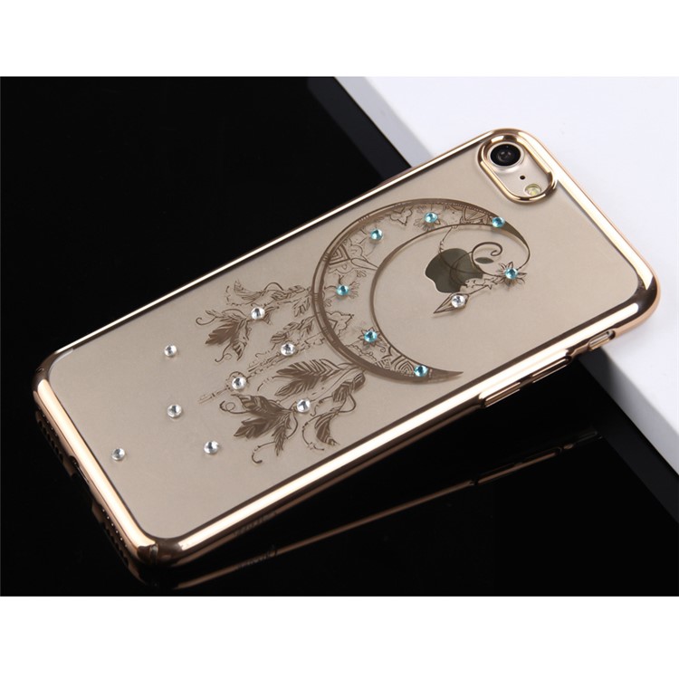 OUCASE for iPhone 7 4.7 Plated Shiny Diamond Studded PC Phone Case - Moon Style Dreamcatcher-1