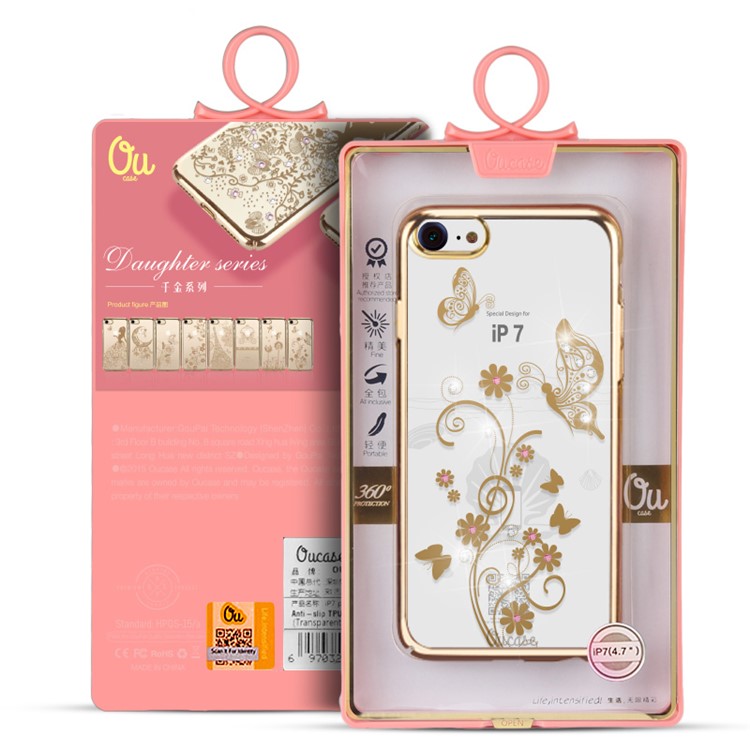OUCASE for iPhone 7 4.7 Plated Shiny Diamond Studded PC Phone Case - Moon Style Dreamcatcher-3