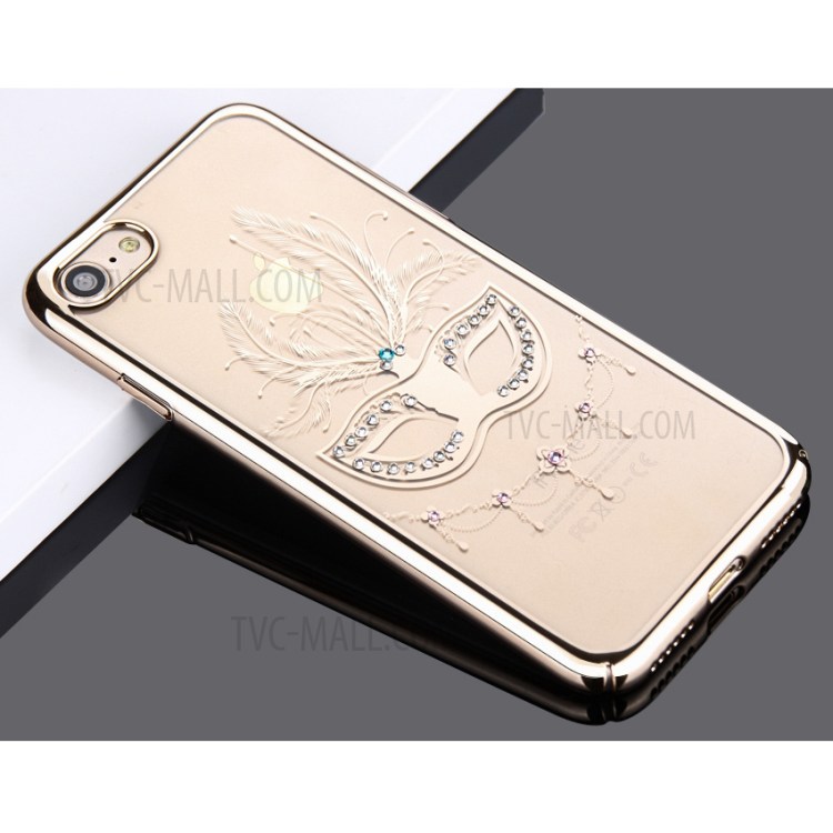 OUCASE for iPhone 7 4.7 Inch Plating Bling Rhinestone Studded PC Phone Case - Transparent / Feather Face Mask-1