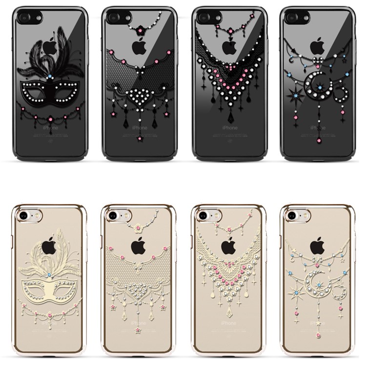 OUCASE for iPhone 7 4.7 Inch Plating Bling Rhinestone Studded PC Phone Case - Transparent / Feather Face Mask-2