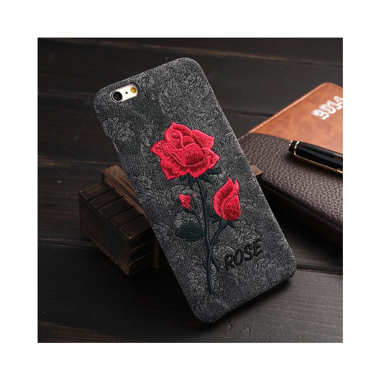 

Для iPhone 6S плюс / 6 плюс вышивка Роза цветок кожа с покрытием Чехол для ПК - черный, iPhone 6s Plus 5.5-inch