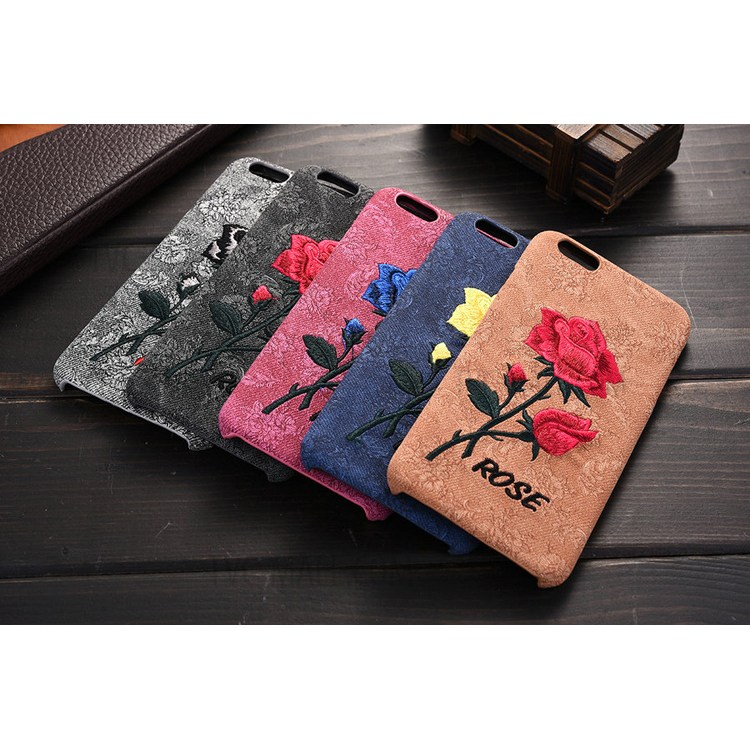 For iPhone 6s Plus / 6 Plus Embroidery Rose Flower Leather Coated PC Case - Black-5
