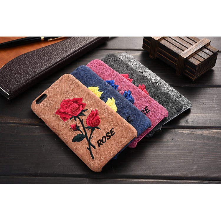 For iPhone 6s Plus / 6 Plus Embroidery Rose Flower Leather Coated PC Case - Black-6