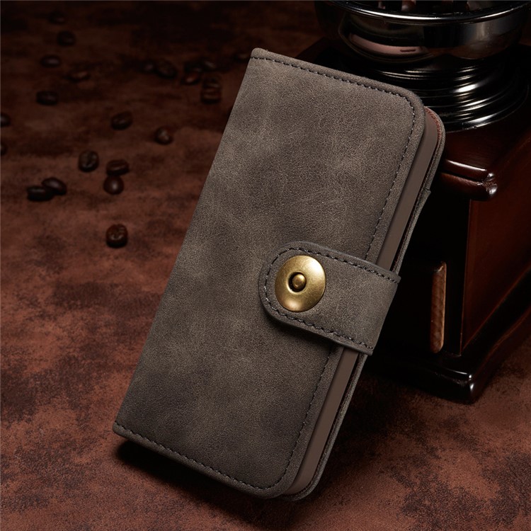 Detachable 2-in-1 Vintage Leather Wallet Cover + Inner Hard Case for iPhone SE 5s 5 - Grey-5