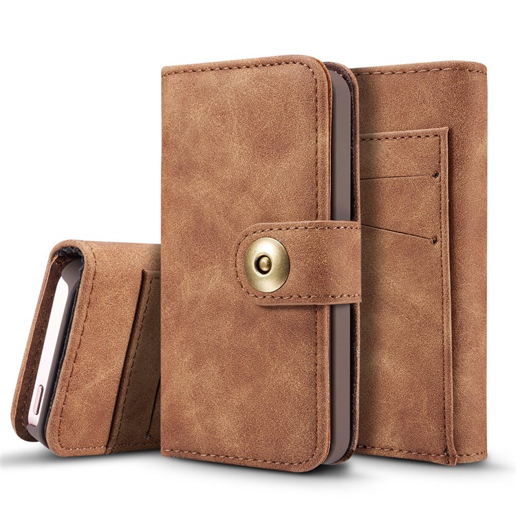 

2 IN 1 Vintage Leather Wallet Shell + Detachable PC Inner Case for iPhone SE 5s 5 - Dark Brown, iPhone SE