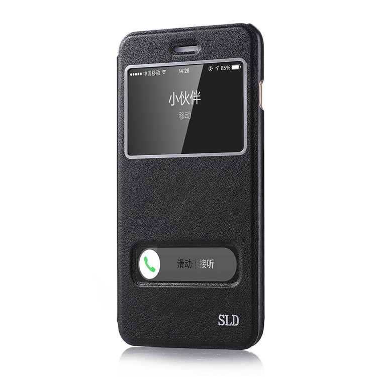 SULADA Answer/Reject Dual View Window Leather Mobile Case for iPhone 7 Plus 5.5 - Black-1