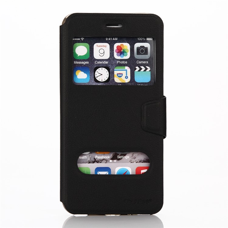 ONJESS Double Window Leather Flip Protection Cover for iPhone 6s / 6 - Black-1
