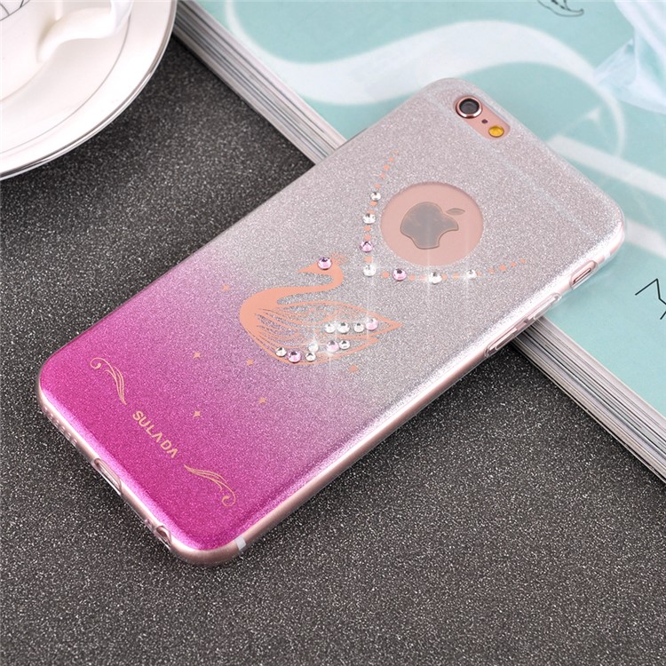 SULADA Rhinestone Swan Flash Powder TPU Phone Casing for iPhone 6s/6 4.7 - Rose-1