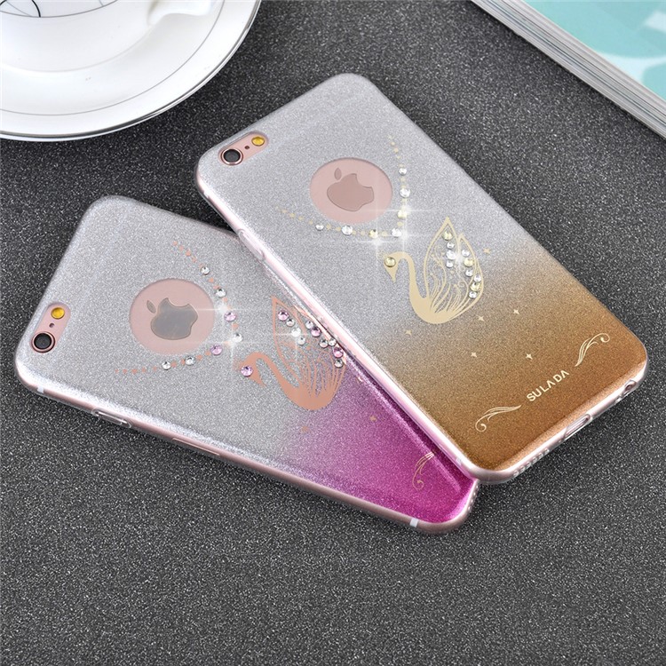 SULADA Rhinestone Swan Flash Powder TPU Phone Casing for iPhone 6s/6 4.7 - Rose-3