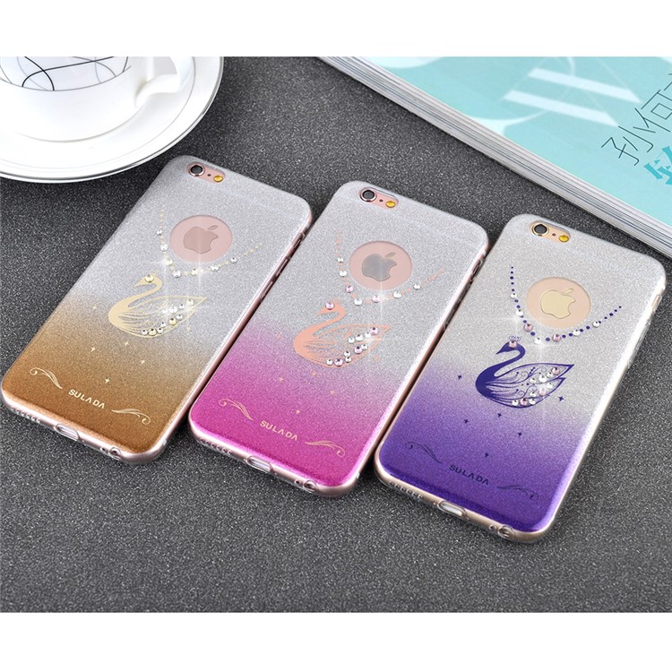 SULADA Rhinestone Swan Flash Powder TPU Phone Casing for iPhone 6s/6 4.7 - Rose-4