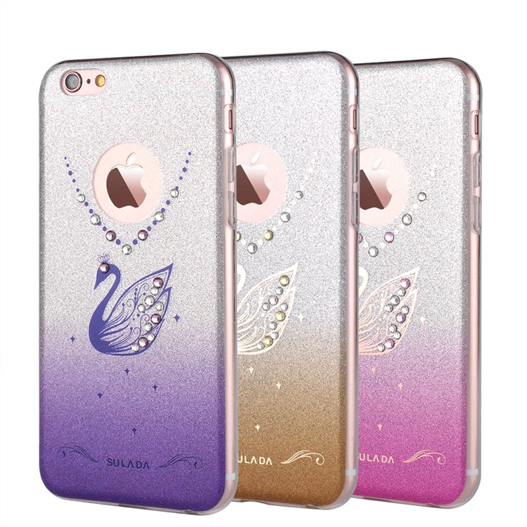 SULADA Rhinestone Swan Flash Powder TPU Phone Casing for iPhone 6s/6 4.7 - Rose-5