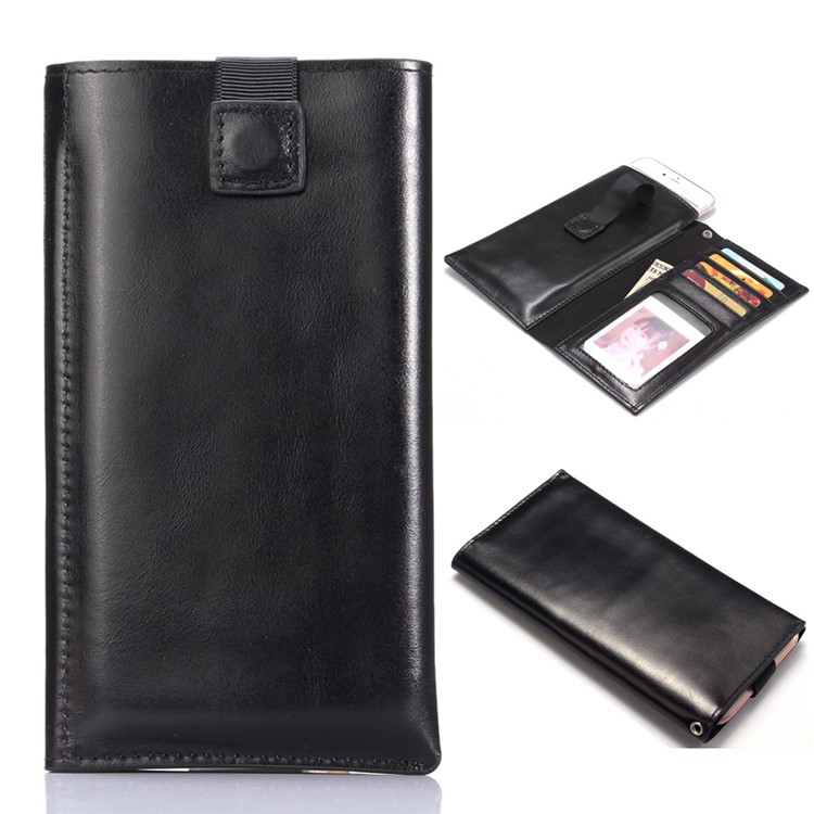 I-IDEA Universal Genuine Leather Wallet Pouch Case with Card Slots for iPhone 7 6s 6 4.7 inch - Black-1