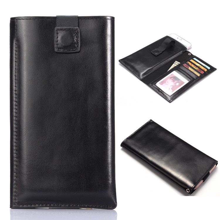 I-IDEA Genuine Leather Pouch Case with Card Slots for iPhone 7 4.7 inch - Black-1