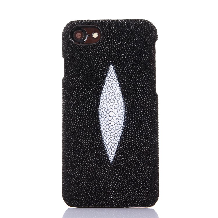 I-IDEA Pearl Fish Skin Genuine Leather Coated PC Back Case for iPhone 7 4.7 Inch - Black-1