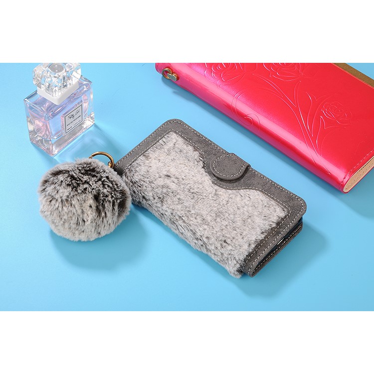Detachable Leather Wallet Phone Case for iPhone 7 with Warm Rabbit Fur Decoration - Black Blue-6