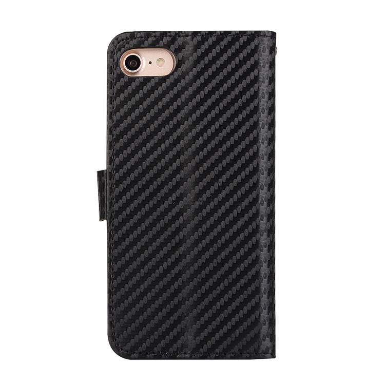 Carbon Fiber Leather Wallet Cell Phone Case for iPhone 7 with Rhinestone Decorated - Black-2