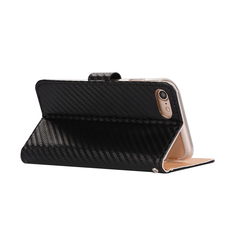 Carbon Fiber Leather Wallet Cell Phone Case for iPhone 7 with Rhinestone Decorated - Black-3