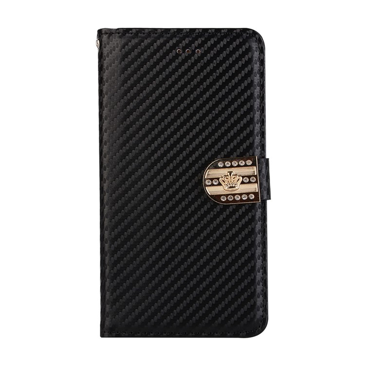Carbon Fiber Leather Wallet Phone Case for iPhone 7 Plus with Rhinestone Decorated - Black-1
