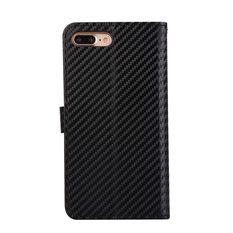 Carbon Fiber Leather Wallet Phone Case for iPhone 7 Plus with Rhinestone Decorated - Black-2