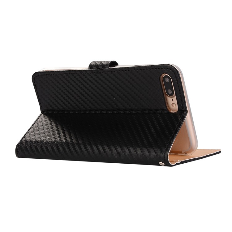Carbon Fiber Leather Wallet Phone Case for iPhone 7 Plus with Rhinestone Decorated - Black-3