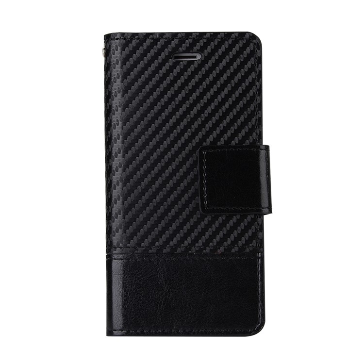 Two-tone Carbon Fibre Leather Wallet Stand Phone Case for iPhone 7 4.7 inch - Black-1