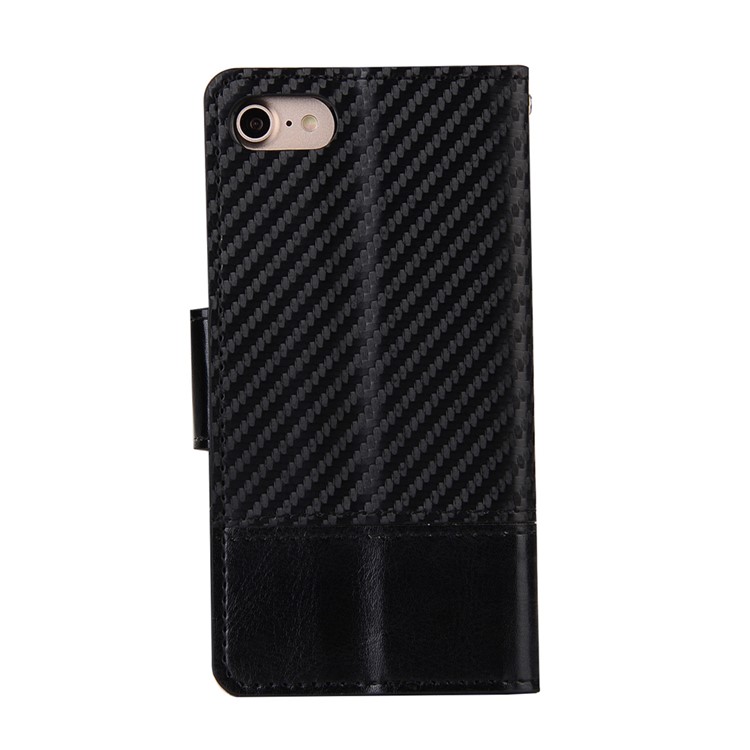 Two-tone Carbon Fibre Leather Wallet Stand Phone Case for iPhone 7 4.7 inch - Black-2