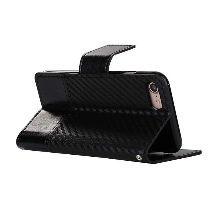 Two-tone Carbon Fibre Leather Wallet Stand Phone Case for iPhone 7 4.7 inch - Black-3