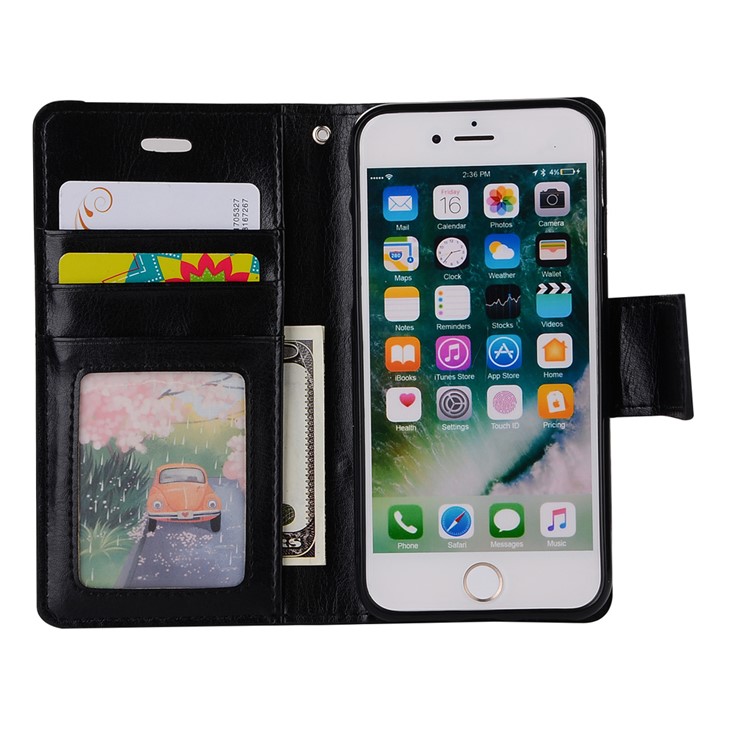 Two-tone Carbon Fibre Leather Wallet Stand Phone Case for iPhone 7 4.7 inch - Black-4