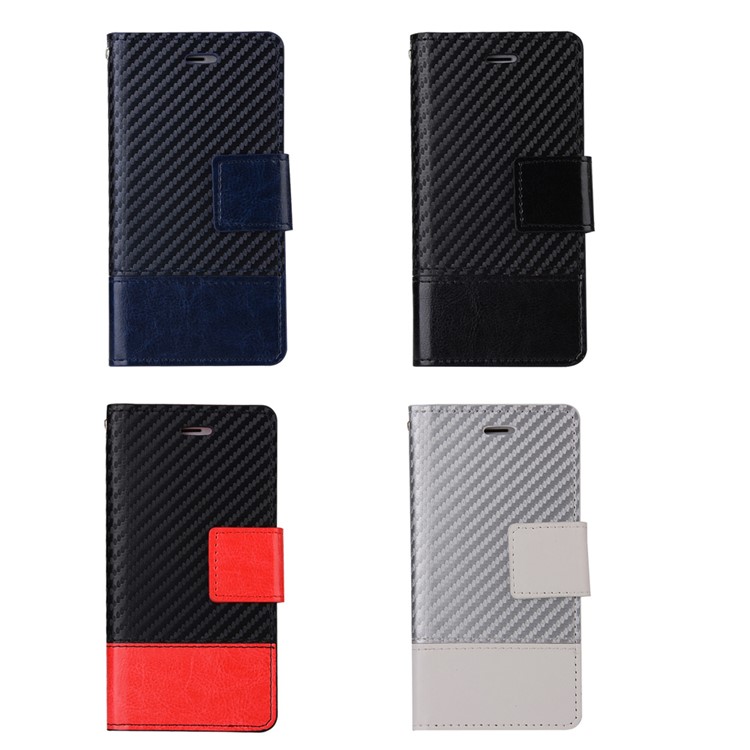 Two-tone Carbon Fibre Leather Wallet Stand Phone Case for iPhone 7 4.7 inch - Black-5