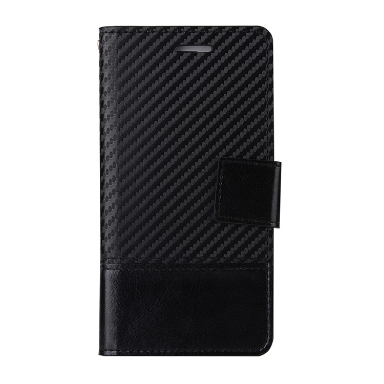 Carbon Fiber Grain Wallet Leather Phone Case for iPhone 7 Plus with Stand - Black-1