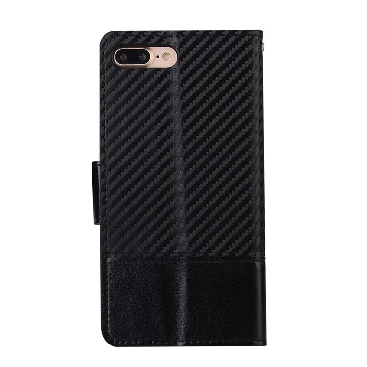 Carbon Fiber Grain Wallet Leather Phone Case for iPhone 7 Plus with Stand - Black-2