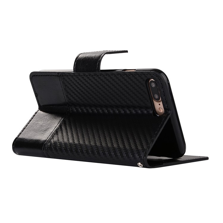 Carbon Fiber Grain Wallet Leather Phone Case for iPhone 7 Plus with Stand - Black-3