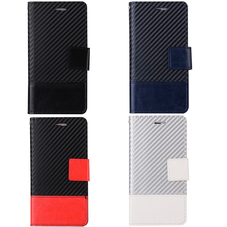 Carbon Fiber Grain Wallet Leather Phone Case for iPhone 7 Plus with Stand - Black-5