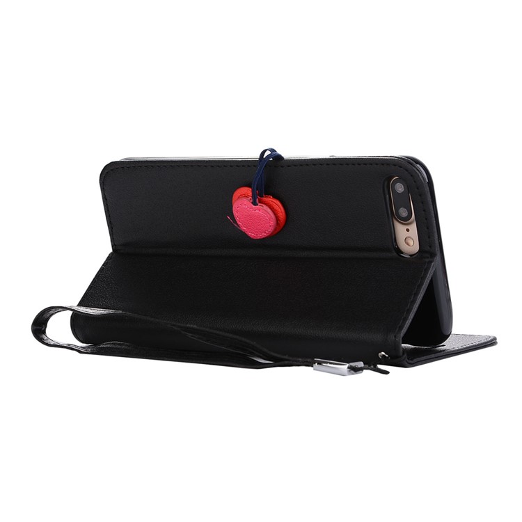 Card Holder Leather Flip Phone Case for iPhone 7 Plus with Wrist Strap - Black-4