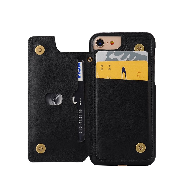 Leather Coated PC Hard Phone Case with Card Slots for iPhone 7 4.7-inch - Black-1