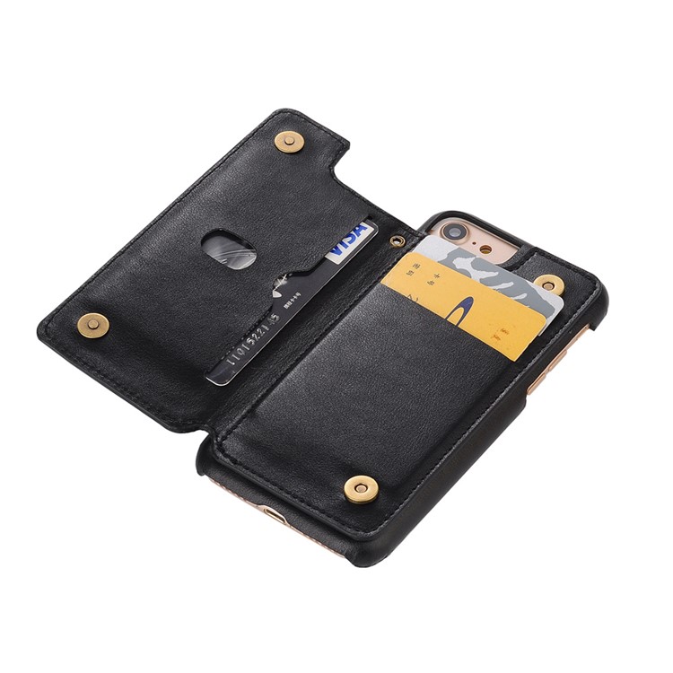 Leather Coated PC Hard Phone Case with Card Slots for iPhone 7 4.7-inch - Black-4