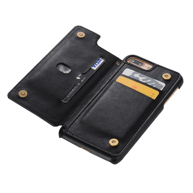 Multi-slot Leather Coated PC Hard Mobile Phone Case for iPhone 7 Plus - Black-4