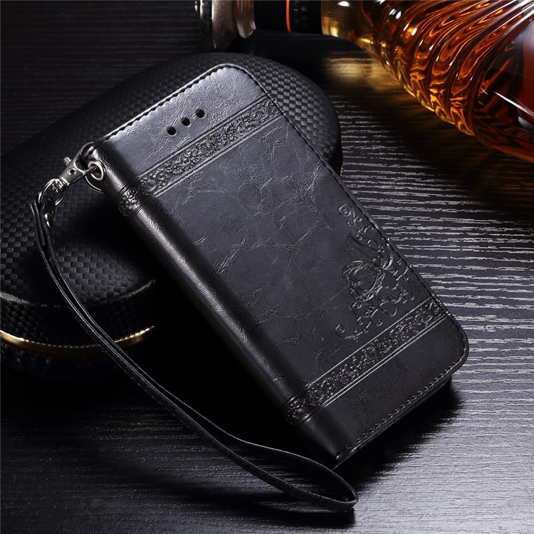 Detachable Imprinted Oil Wax Leather Wallet Phone Cover for iPhone 6s 6 - Black-1