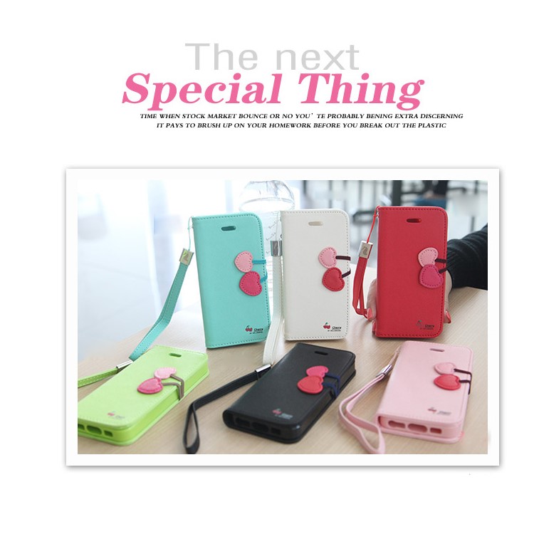 Cherry Design Card Holder Leather Phone Case for iPhone 6s 6 with Stand - Black-2