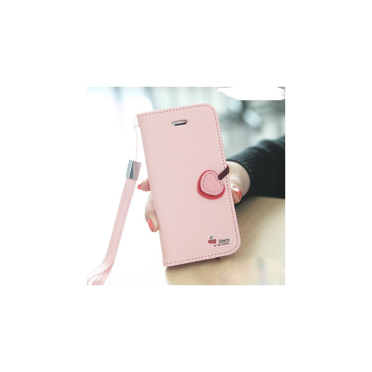 

Cherry Design Card Holder Leather Cell Phone Case for iPhone 6s 6 with Stand - Pink