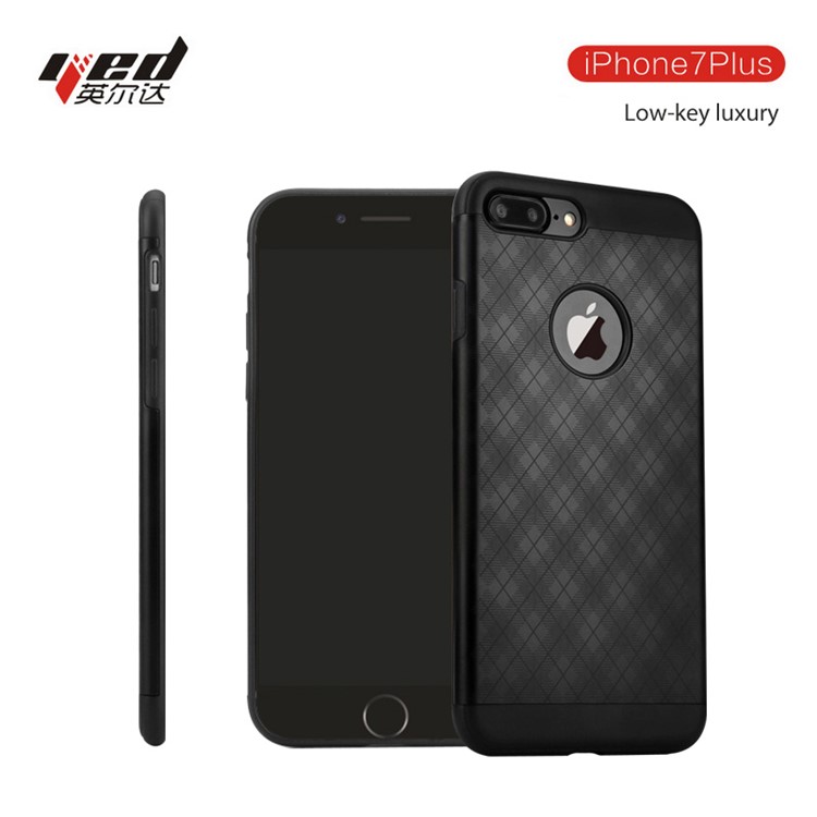 YED Grid Pattern Defender Series Drop-proof Metal + TPU Phone Case for iPhone 7 Plus - Black-1