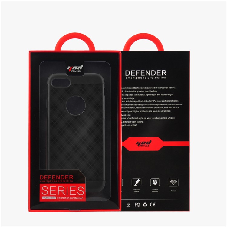 YED Grid Pattern Defender Series Drop-proof Metal + TPU Phone Case for iPhone 7 Plus - Black-4