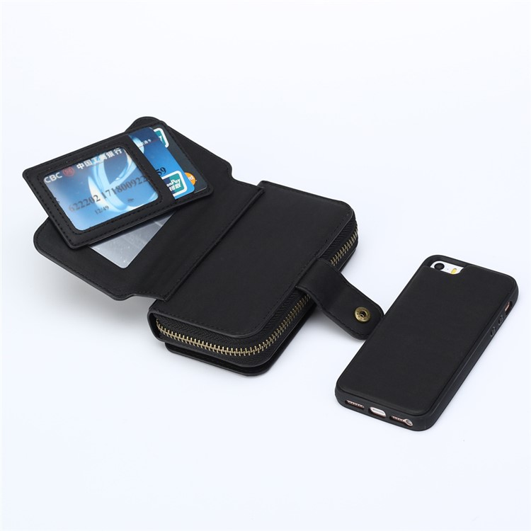 BRG Multi-function Wallet Detachable Phone Case for iPhone SE/5s/5 with Stand and Handle - Black-12