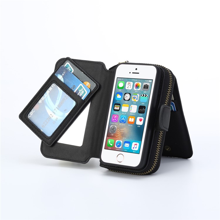 BRG Multi-function Wallet Detachable Phone Case for iPhone SE/5s/5 with Stand and Handle - Black-13