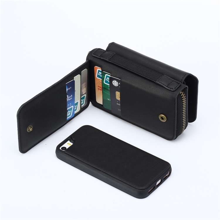 BRG Multi-function Wallet Detachable Phone Case for iPhone SE/5s/5 with Stand and Handle - Black-14