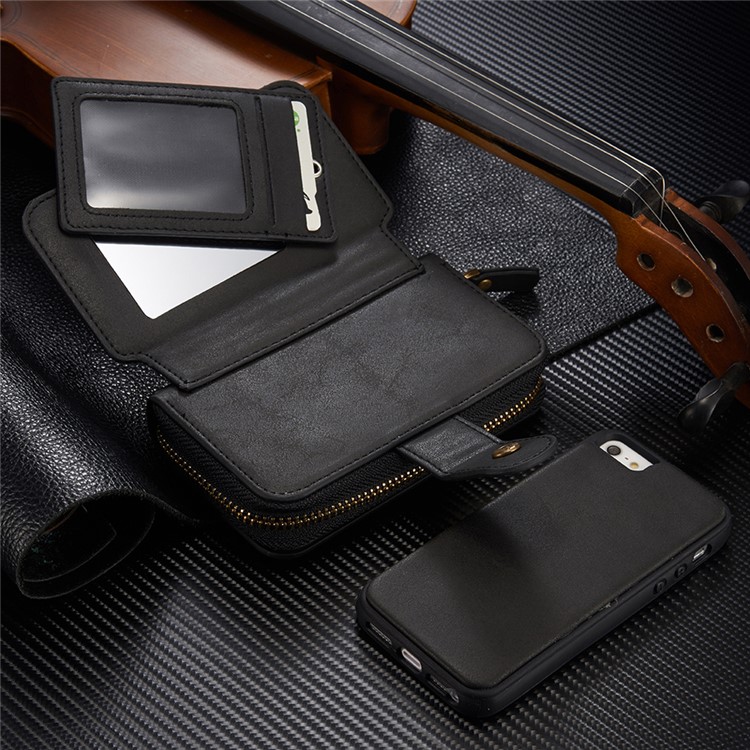 BRG Multi-function Wallet Detachable Phone Case for iPhone SE/5s/5 with Stand and Handle - Black-5
