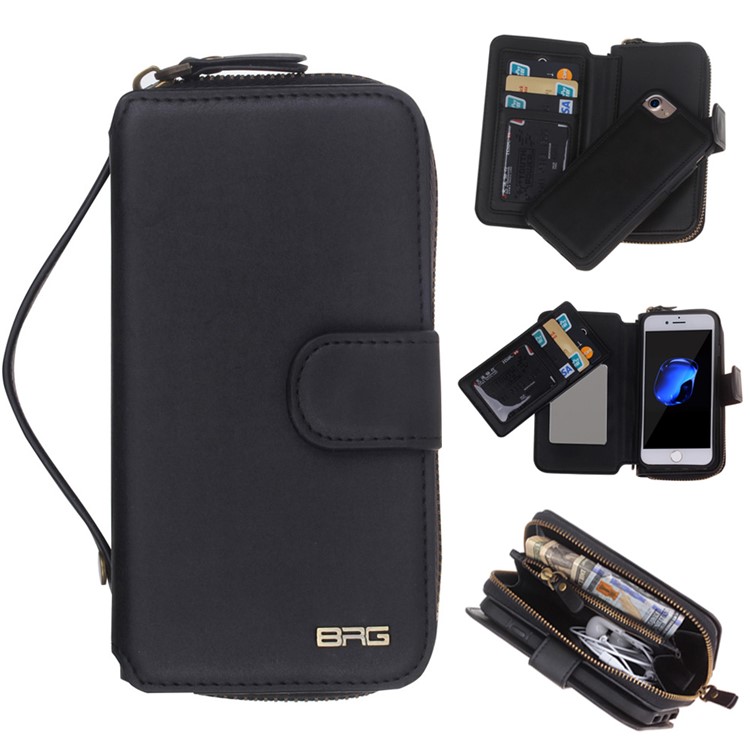 BRG Detachable 2-in-1 TPU + Zipper Wallet Leather Portable Case for iPhone 7 4.7 - Black-1