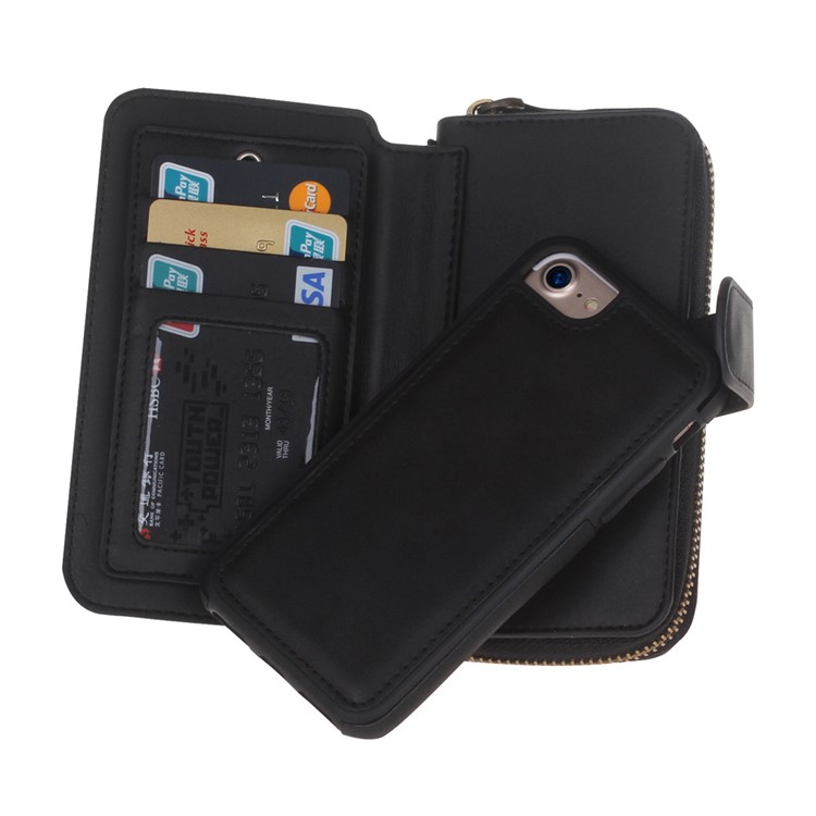 BRG Detachable 2-in-1 TPU + Zipper Wallet Leather Portable Case for iPhone 7 4.7 - Black-2