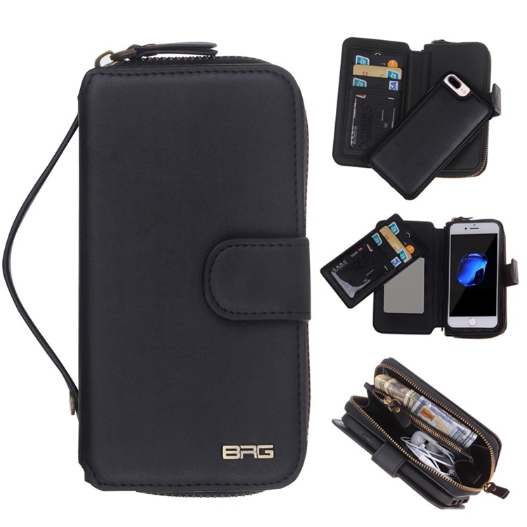 BRG Portable Detachable 2-in-1 TPU + Zipper Wallet Leather Case for iPhone 7 Plus - Black-1
