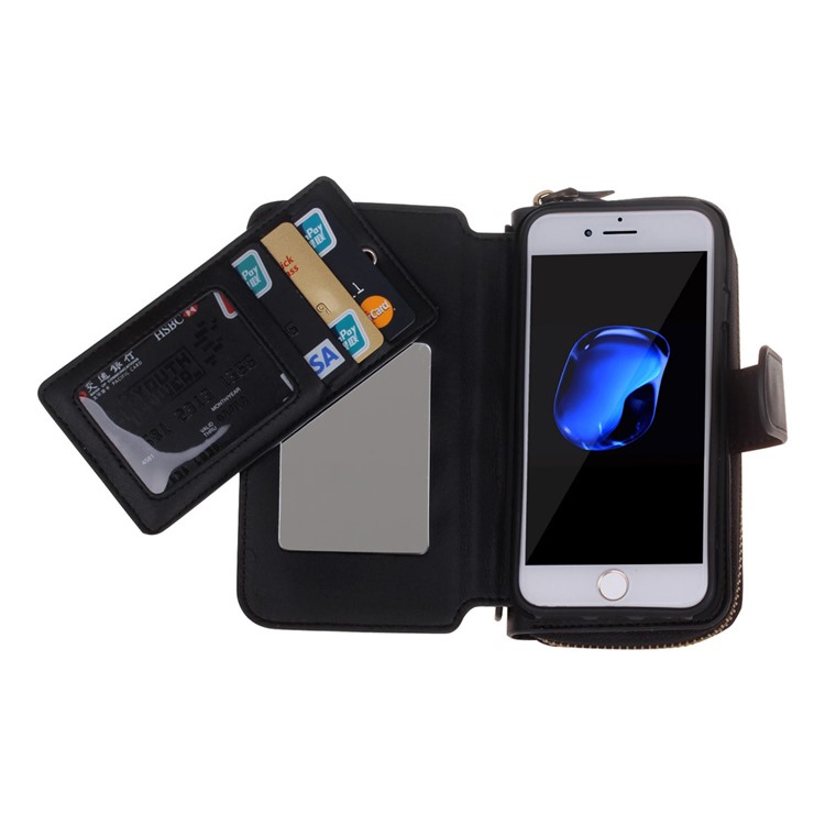 BRG Portable Detachable 2-in-1 TPU + Zipper Wallet Leather Case for iPhone 7 Plus - Black-2